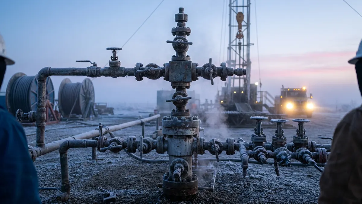 Editorial image: multilateral wellhead valve manifold dawn - WesCan's 13-Day, Seven-Leg Multilateral Signals Faster Alberta Drilling Cycles