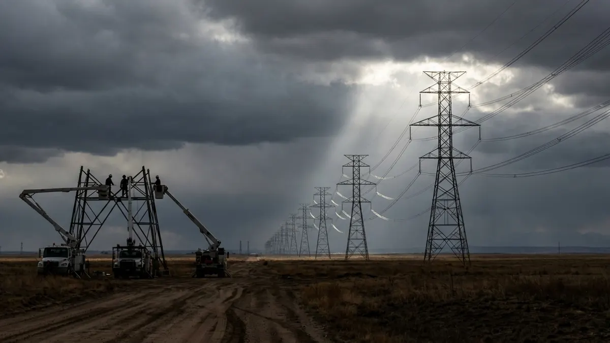 Editorial image: transmission towers under storm sky - Xcel's $1.2B Colorado-Texas Tie-Line Sets Up Bid Packages for Line and Substation Crews