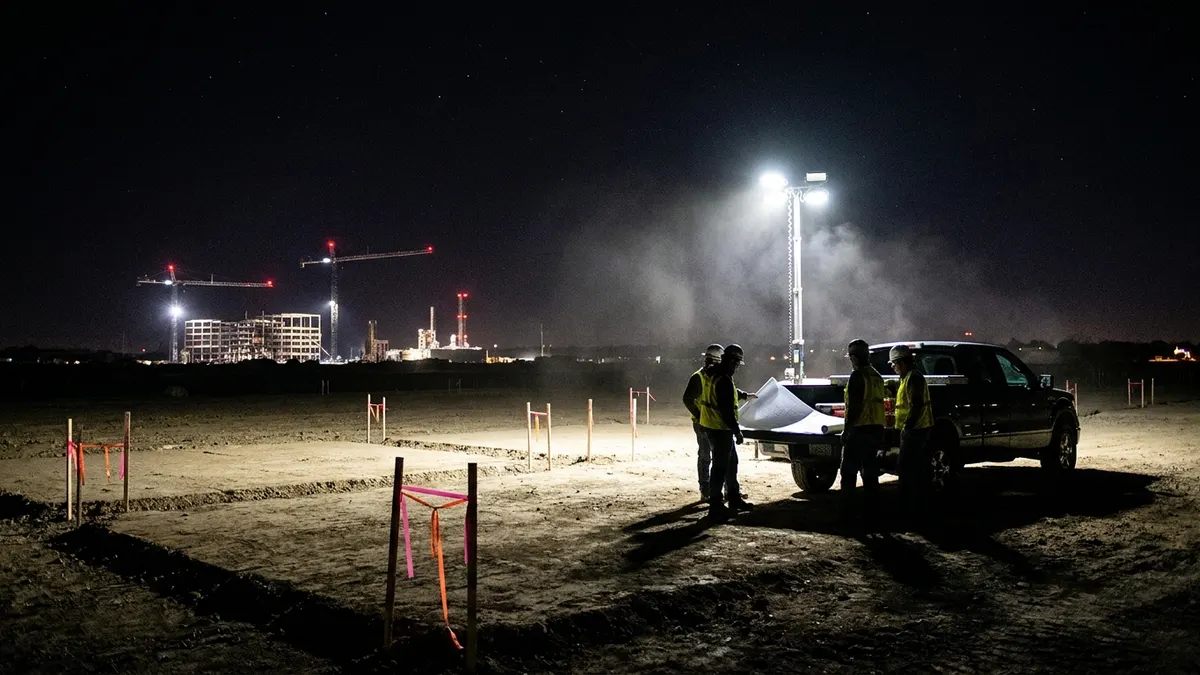 Editorial image: Crew surveys empty pharma site - Bayer's $2.2B Ohio Pharma Campus Has No GC Yet, Work Starts 2027