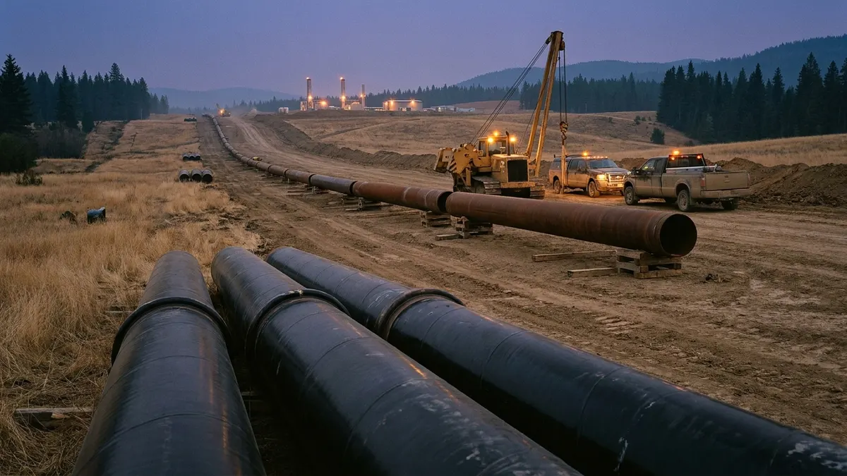 Editorial image: BC gas pipeline corridor dusk - BC Conservatives Win Big, Pledge to Double Natural Gas Output by 2032