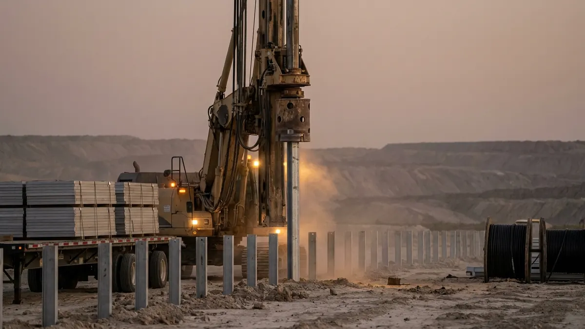 Editorial image: Solar pile driving on reclaimed mine - Blattner Starts $1.5B Missouri Solar as NextEra Eyes Nearby Site