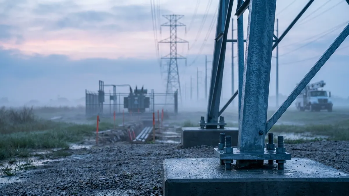 Editorial image: Transmission tower foundation at dawn - CenterPoint Lifts 10-Year Capital Plan to $70.7B, Pulls Spend Forward