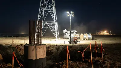 Editorial image: Night transmission line corridor staging - Invenergy Files for 345 kV Line to Serve 300 MW Bodark Solar Near Muskogee