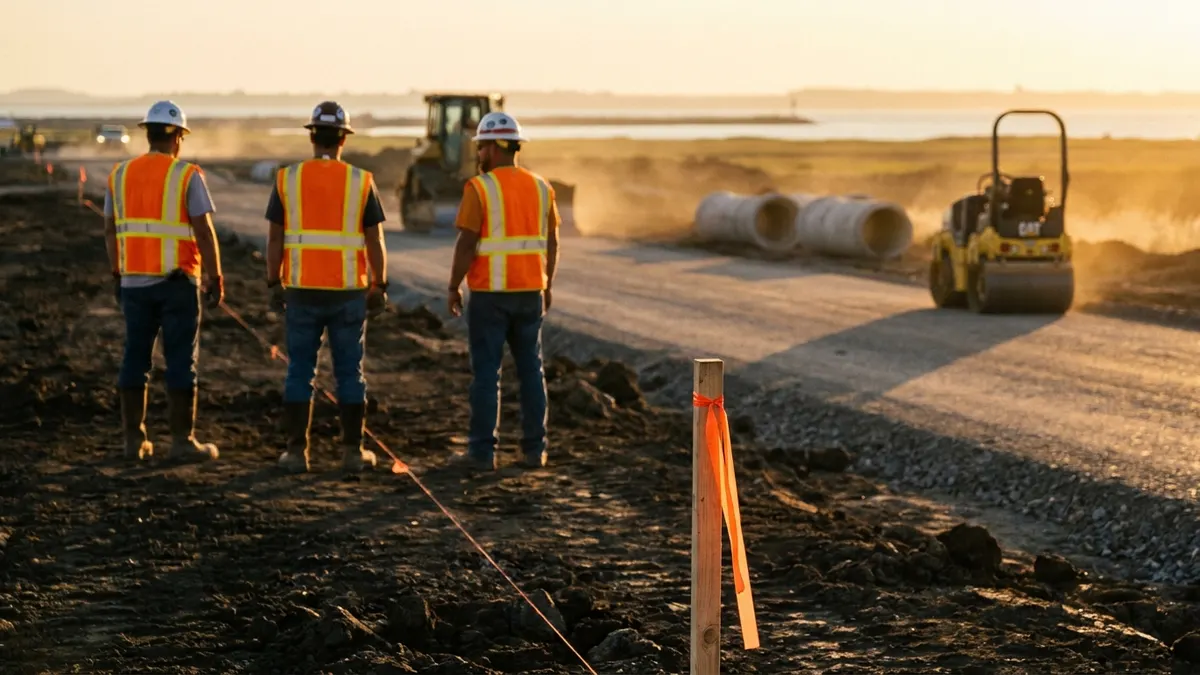 Editorial image: Site prep crew at shipyard - JE Dunn-Alberici Starts $3.2B Saronic Shipyard in Brownsville