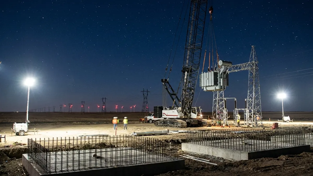 Editorial image: Night substation and transmission buildout - Xcel Energy Sets $70B Plan With 9.2 GW Renewables, 2.3 GW Storage