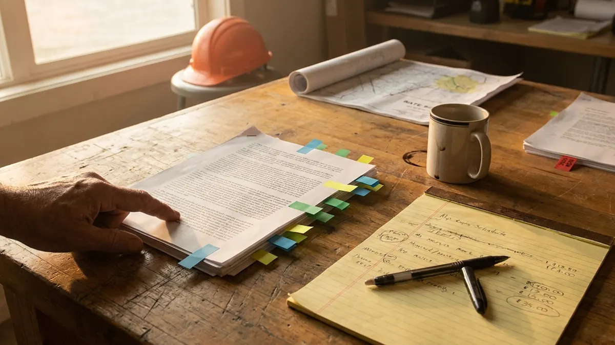 Editorial image: Subcontractor reviewing MSA contract - How to Read and Negotiate an Oilfield Master Service Agreement (MSA): A Subcontractor's Guide